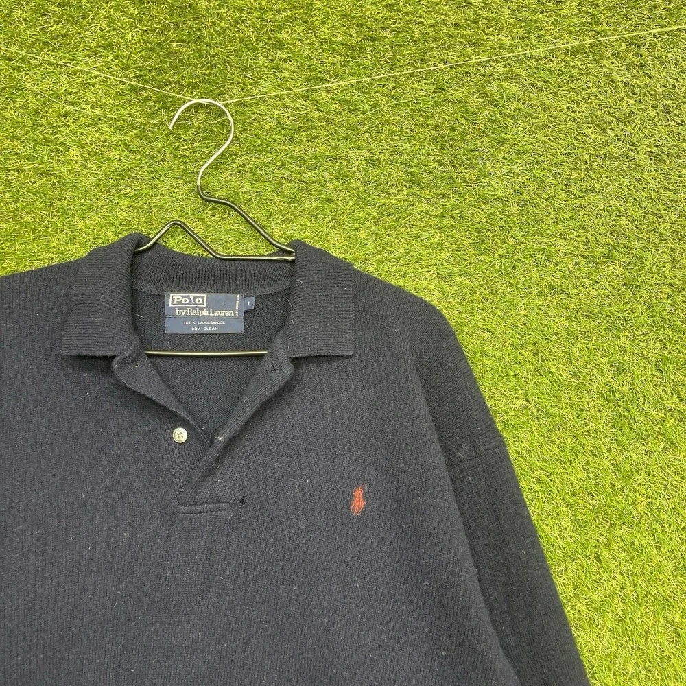 Polo by Ralph Lauren Lambswool Sweater Mens Large Blue Henley Button Dress